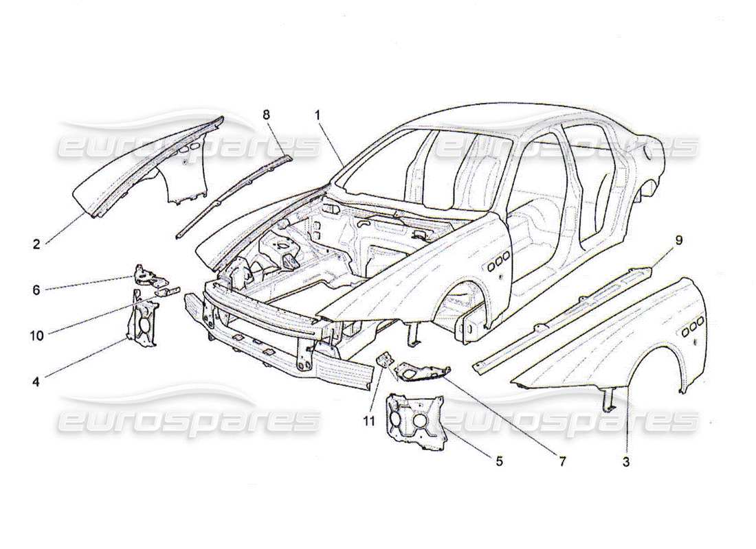 maserati qtp. (2010) 4.2 bodywork and front outer trim panels parts diagram
