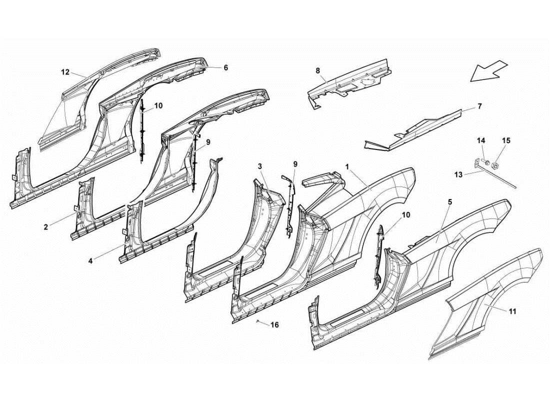 lamborghini gallardo sts ii sc lateral frame attachments part diagram