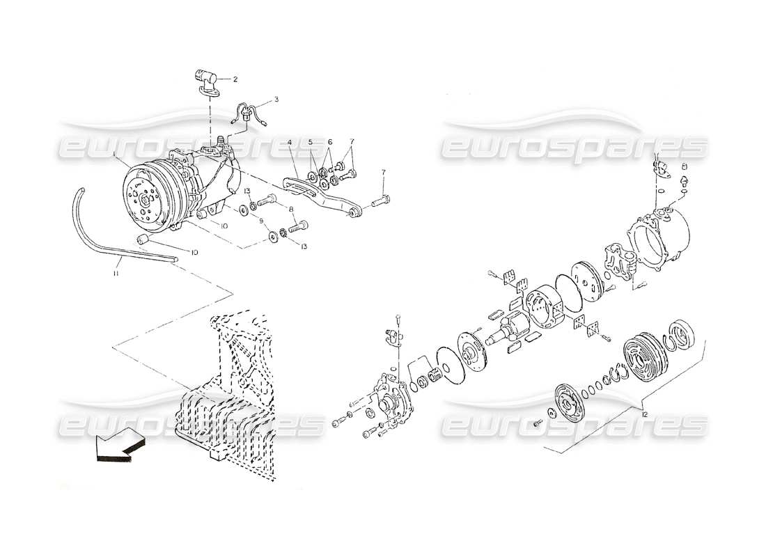 maserati shamal air compressor and support parts diagram