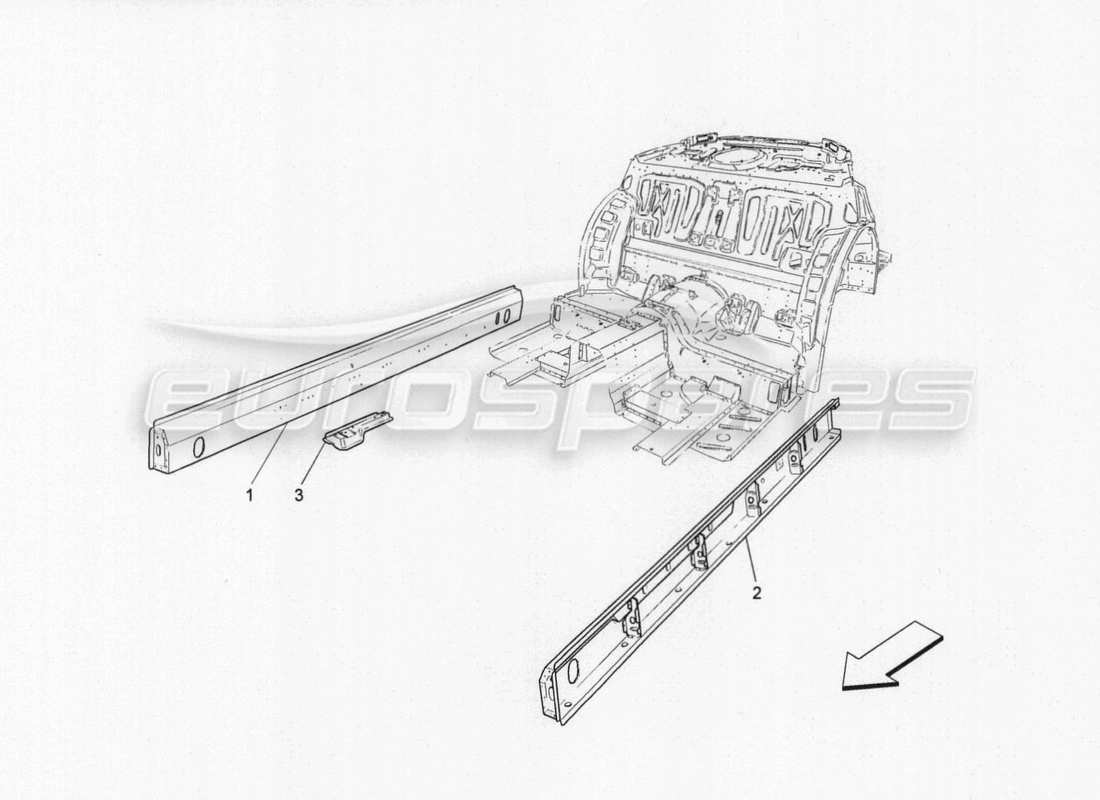 maserati granturismo special edition central structural frames and sheet panels parts diagram