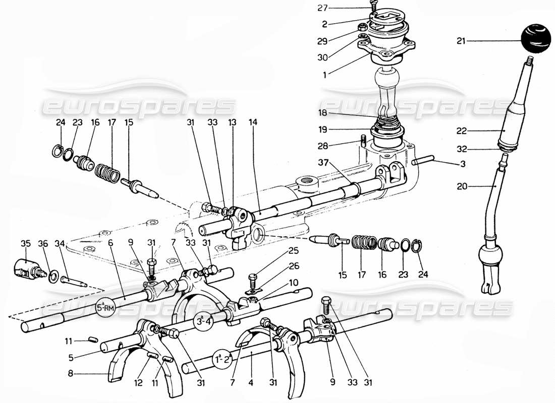 ferrari 365 gtc4 (mechanical) gear selector & forks parts diagram