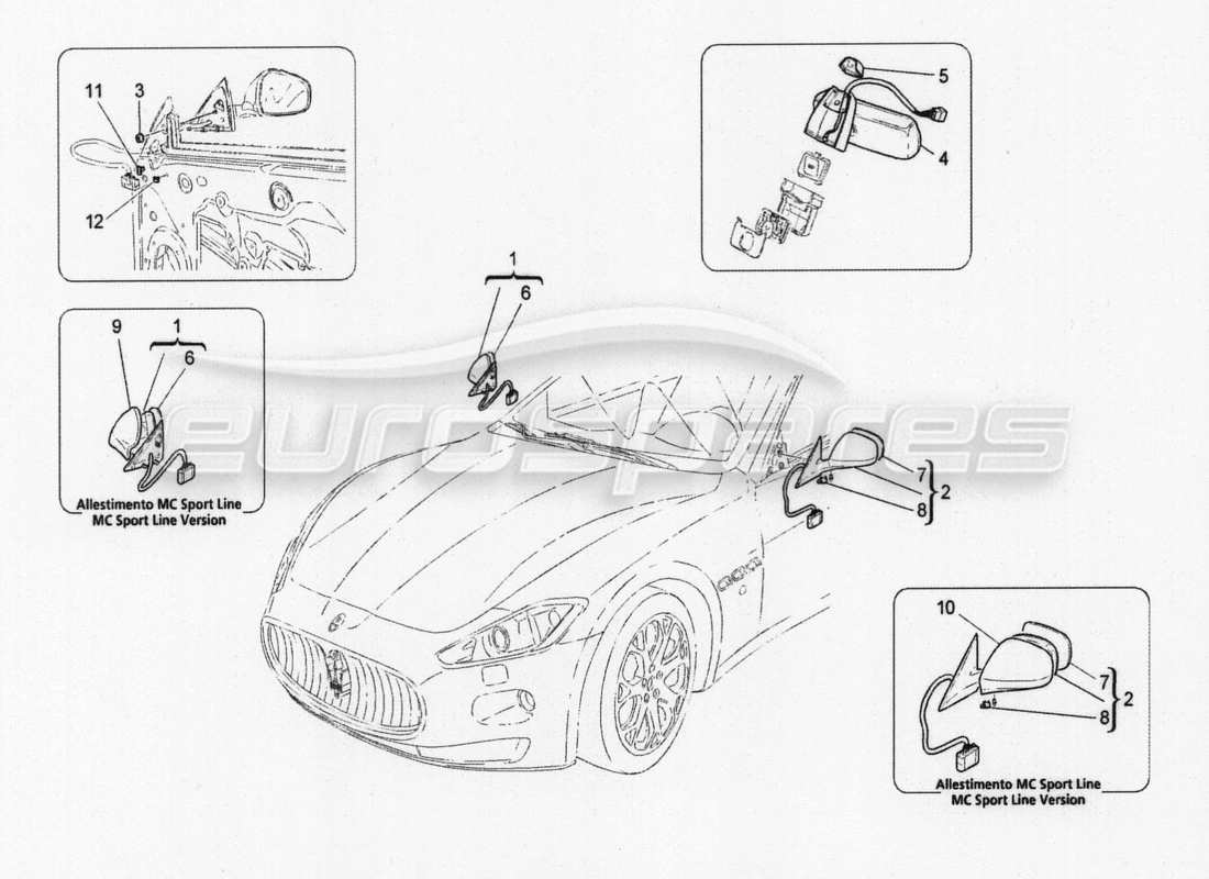 maserati granturismo special edition internal and external rear view mirrors parts diagram