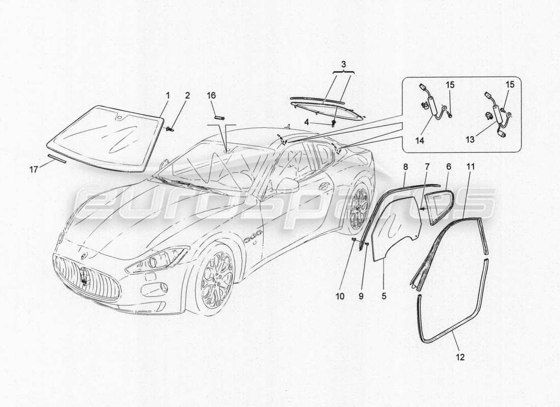 maserati granturismo special edition windows and window strips parts diagram