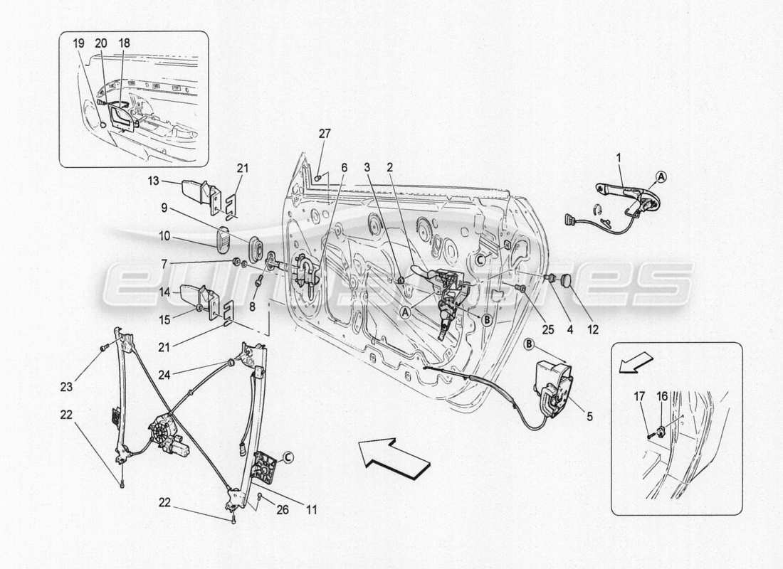 maserati granturismo special edition front doors: mechanisms parts diagram