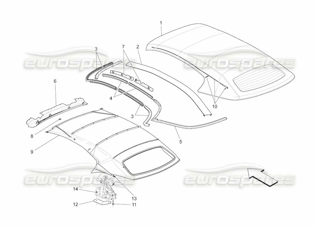 maserati grancabrio (2011) 4.7 electrical capote: linings parts diagram