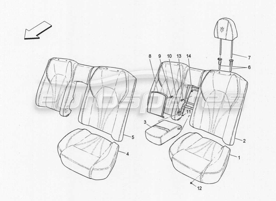 maserati granturismo special edition rear seats: trim panels parts diagram