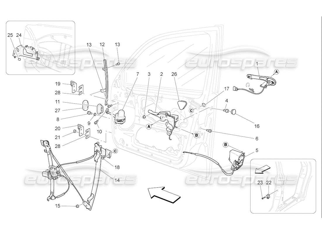 maserati qtp. (2006) 4.2 f1 front doors: mechanisms part diagram