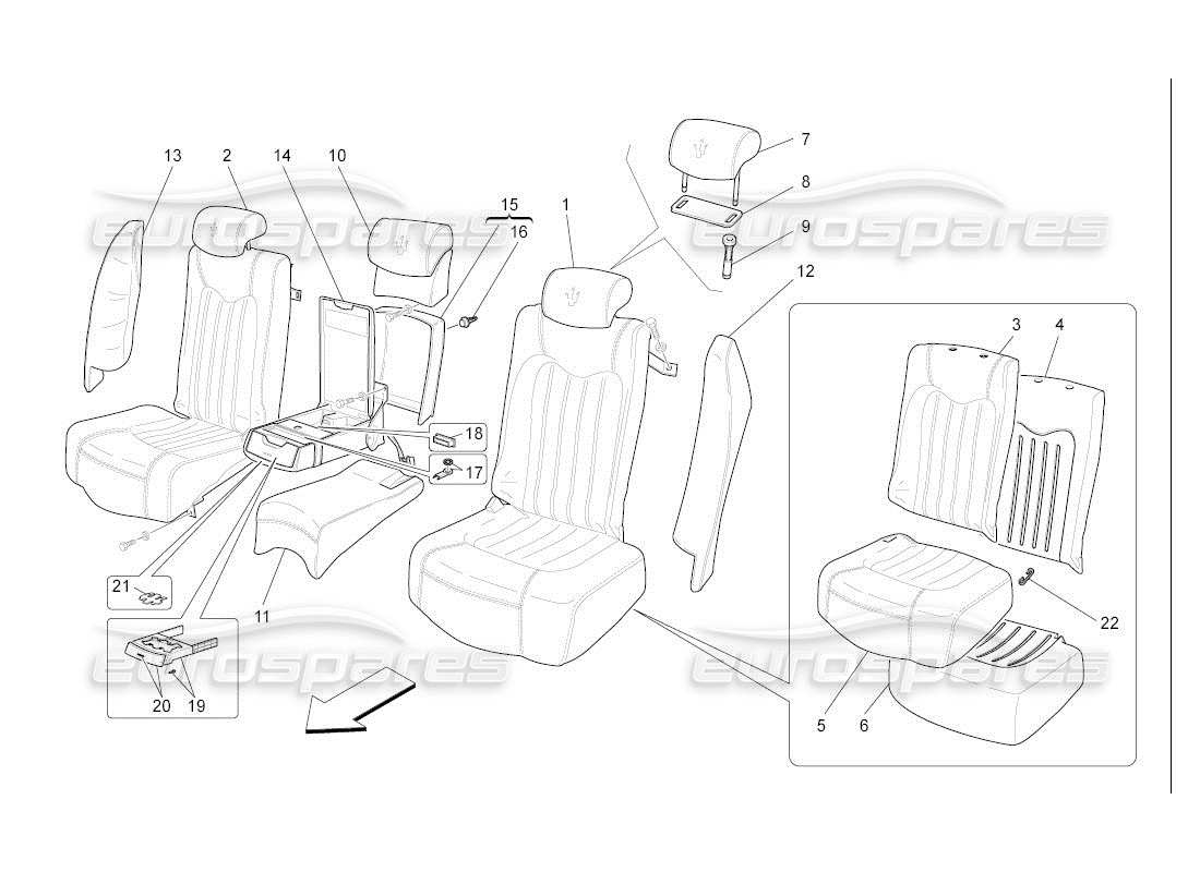 maserati qtp. (2007) 4.2 auto rear seats: trim panels parts diagram