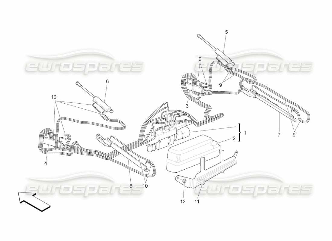 maserati grancabrio (2010) 4.7 electrical capote: hydraulic system parts diagram