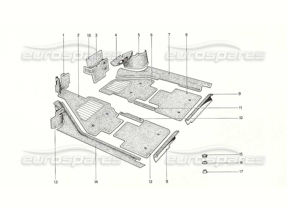 ferrari 308 gt4 dino (1976) carpeting part diagram