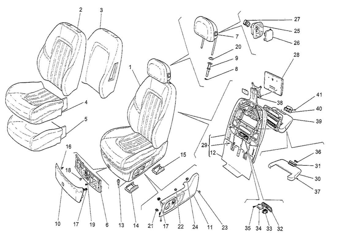 maserati qtp. v8 3.8 530bhp 2014 front seats: trim panels parts diagram