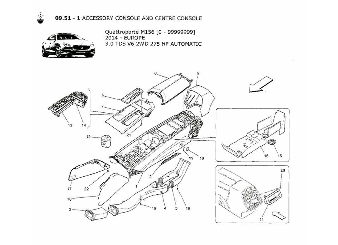 maserati qtp. v6 3.0 tds 275bhp 2014 accessory console and centre console part diagram