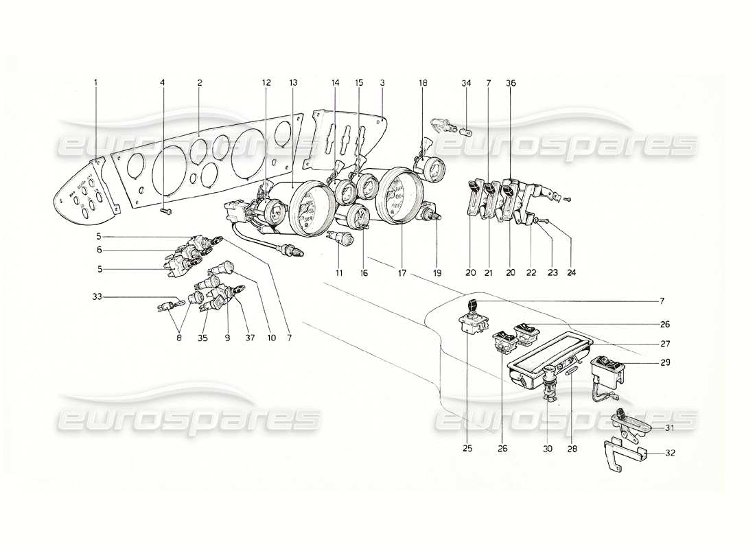 ferrari 308 gt4 dino (1976) instruments and accessories part diagram