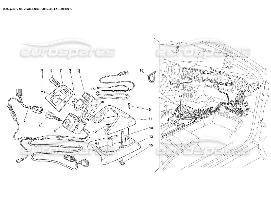 ferrari 360 spider passenger air-bag exclusion kit parts diagram