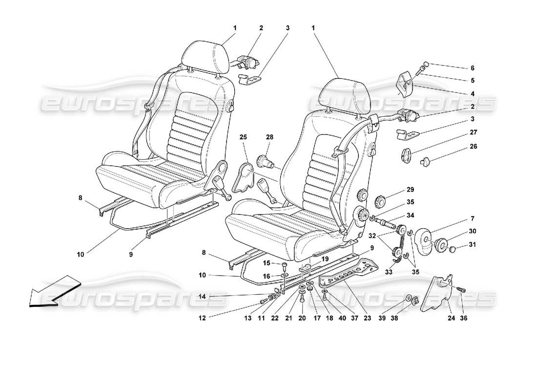 ferrari 355 (2.7 motronic) seats and safety belts parts diagram