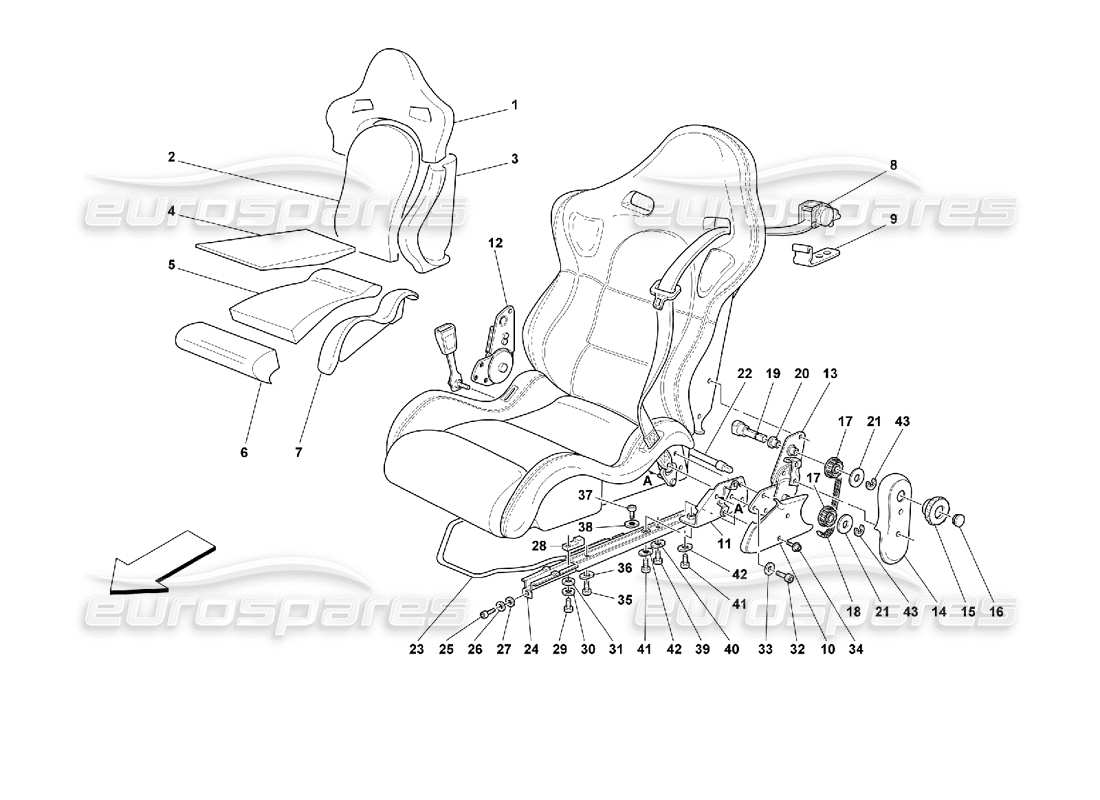 ferrari 355 (2.7 motronic) seats and safety belts parts diagram