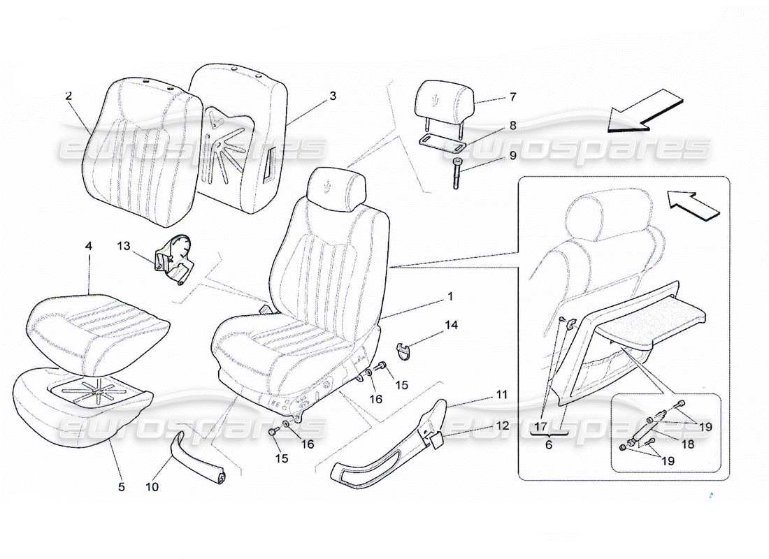 maserati qtp. (2010) 4.2 front seats: trim panels parts diagram