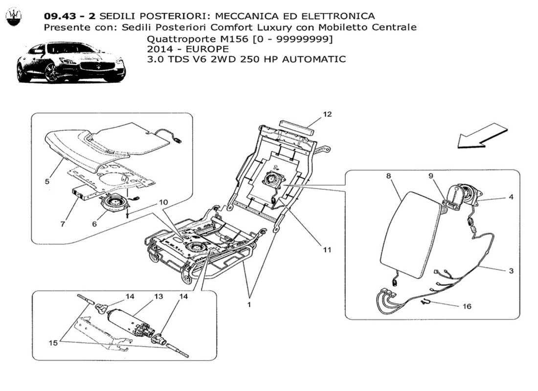 maserati qtp. v6 3.0 tds 250bhp 2014 rear seats: mechanics and electronics part diagram