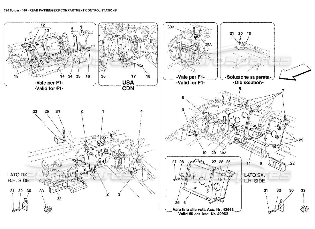 ferrari 360 spider rear passengers compartment control stations parts diagram