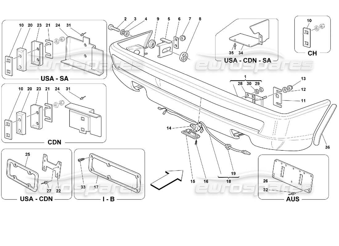 ferrari 355 (2.7 motronic) rear bumper parts diagram
