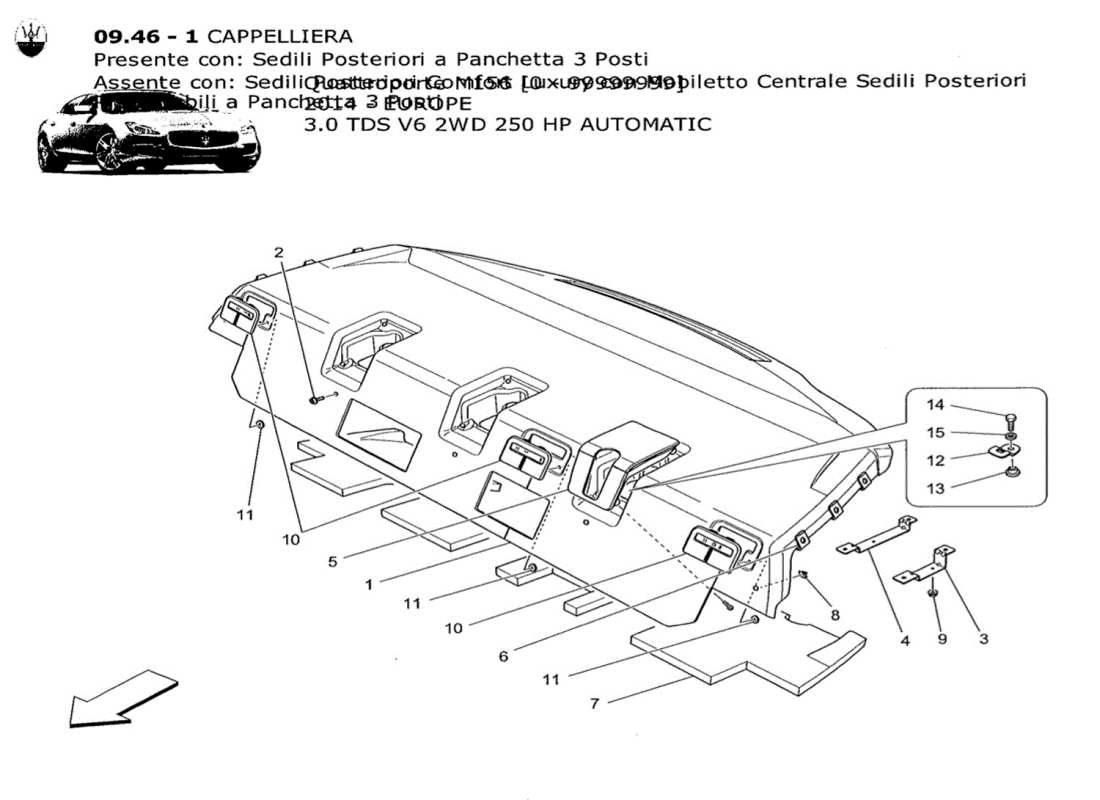 maserati qtp. v6 3.0 tds 250bhp 2014 rear parcel shelf part diagram