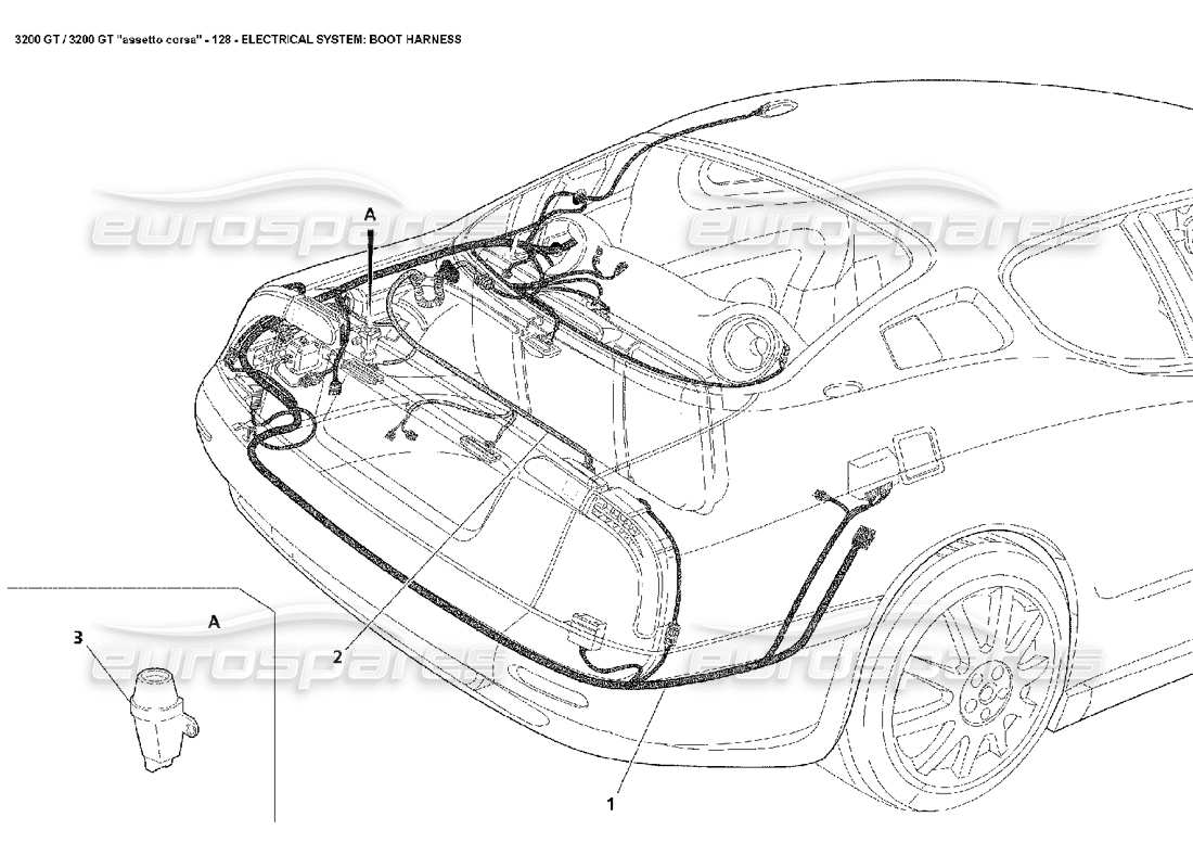 maserati 3200 gt/gta/assetto corsa electrical: boot harness parts diagram