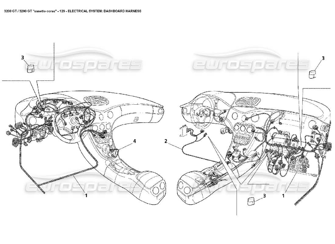 maserati 3200 gt/gta/assetto corsa electrical: dashboard harness parts diagram