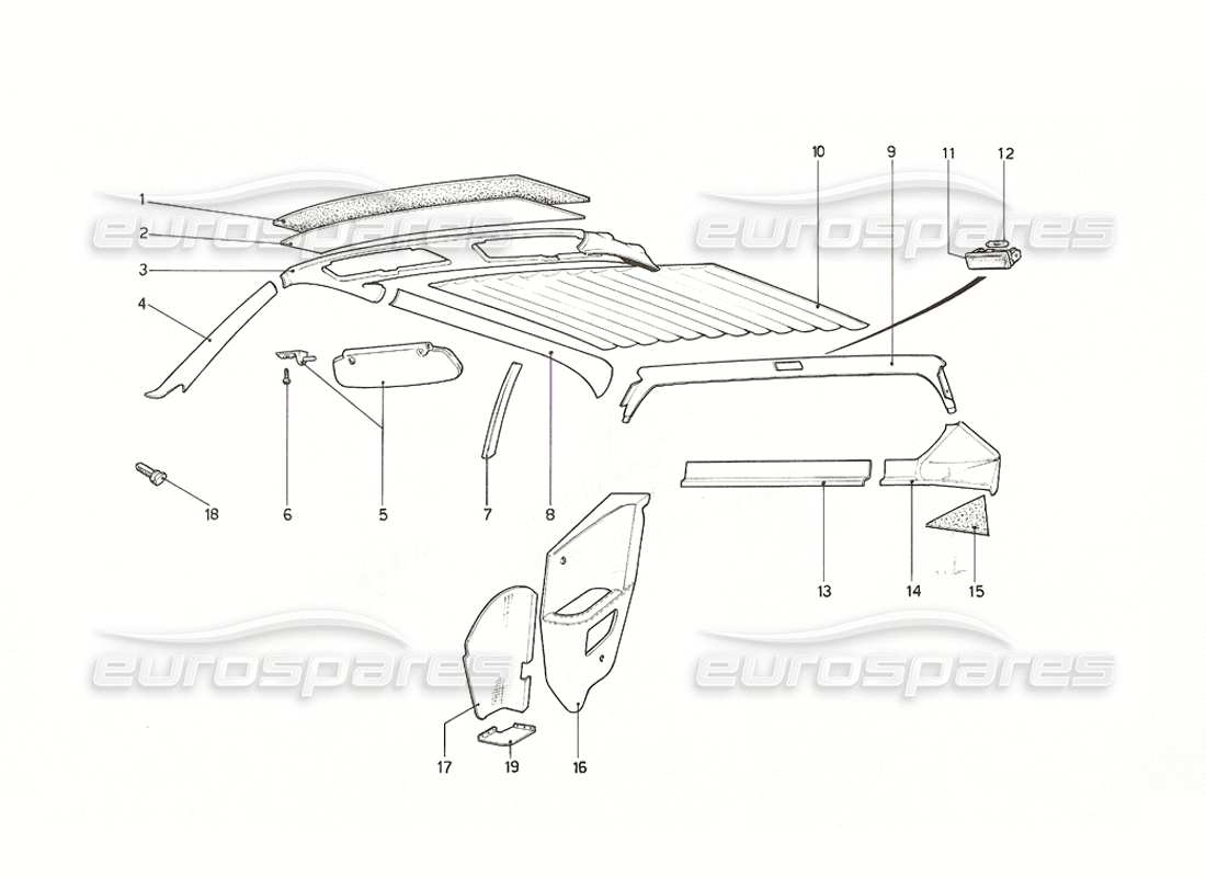 ferrari 308 gt4 dino (1976) interior trim and accessories part diagram