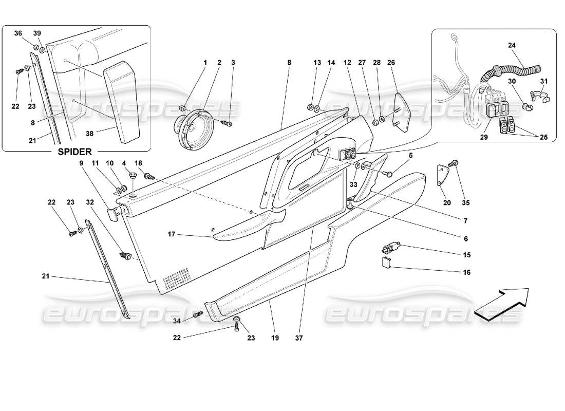 ferrari 355 (2.7 motronic) doors - inner trims parts diagram