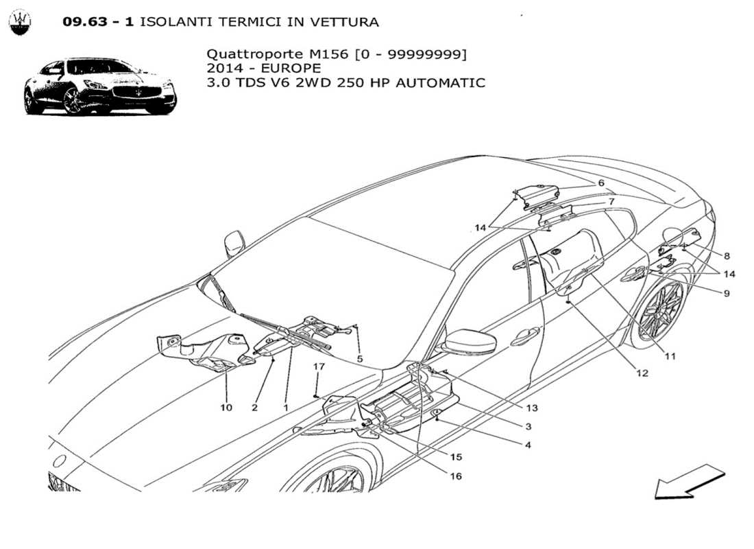 maserati qtp. v6 3.0 tds 250bhp 2014 thermal insulating panels part diagram