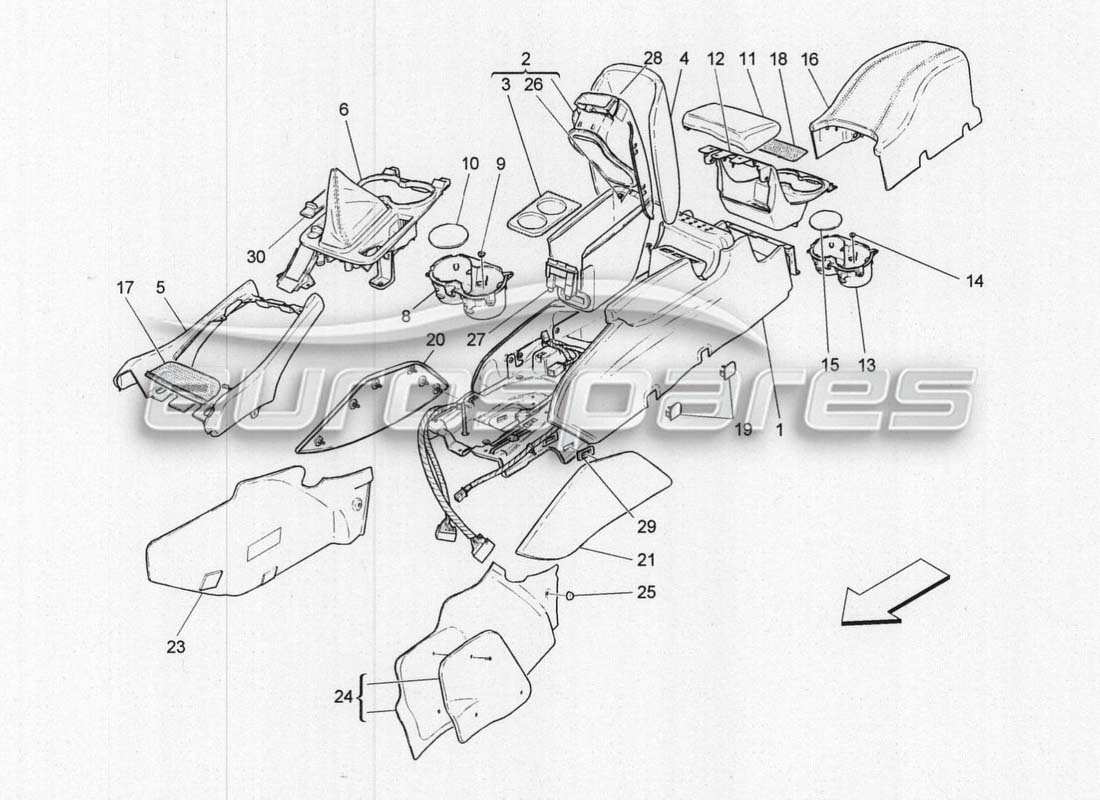 maserati grancabrio mc centenario accessory console and centre console parts diagram