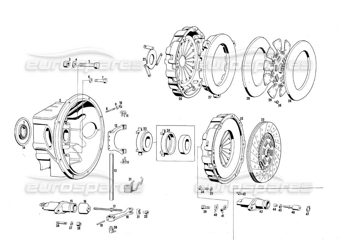 maserati qtp.v8 4.7 (s1 & s2) 1967 clutch parts diagram