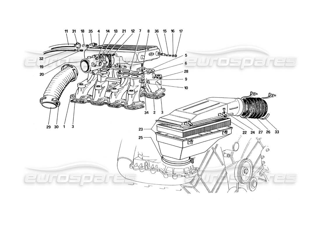 ferrari 328 (1985) air intake and manifolds parts diagram