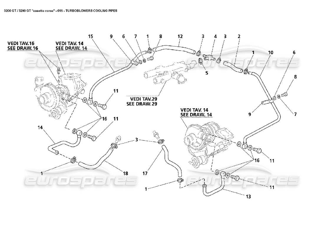 maserati 3200 gt/gta/assetto corsa turbo cooling pipes parts diagram