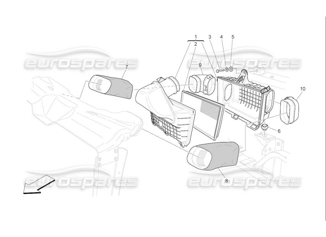 maserati qtp. (2010) 4.7 auto air filter, air intake and ducts parts diagram