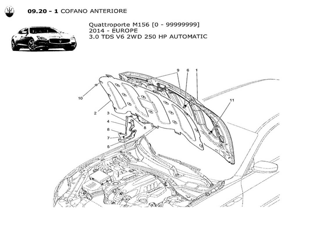 maserati qtp. v6 3.0 tds 250bhp 2014 front lid part diagram