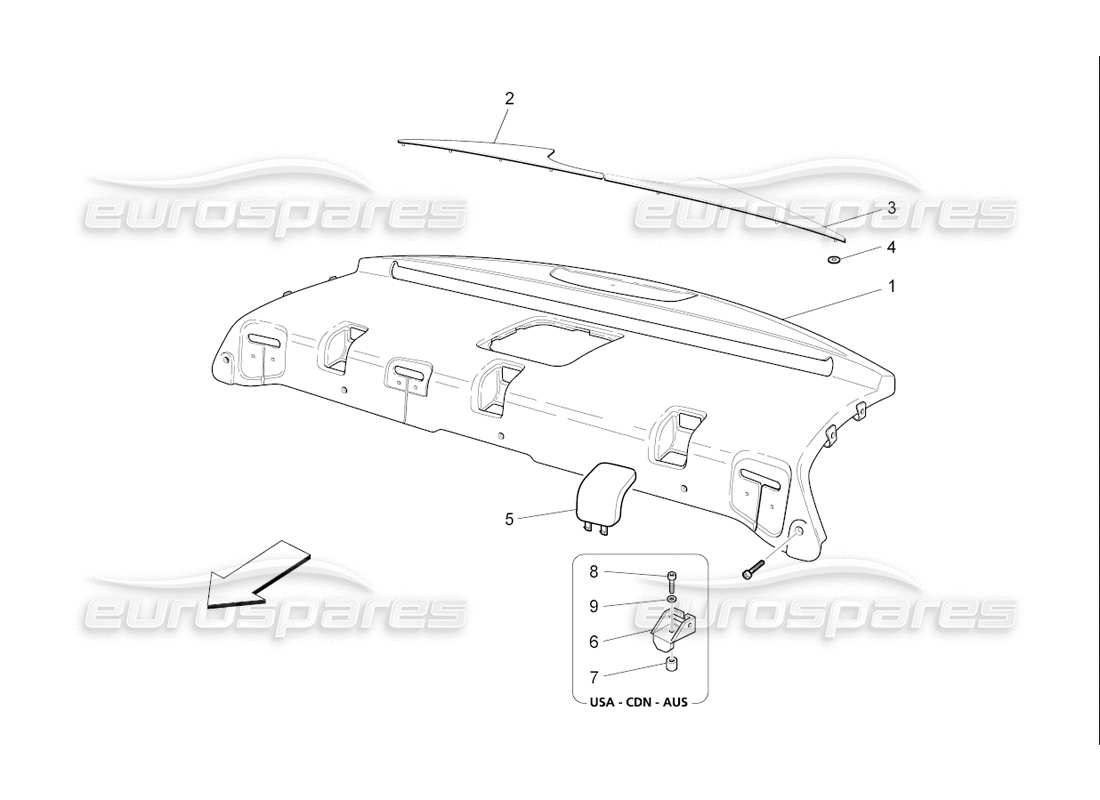 maserati qtp. (2006) 4.2 f1 rear parcel shelf part diagram