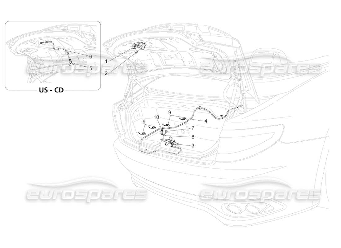 maserati grancabrio (2010) 4.7 rear lid opening control parts diagram