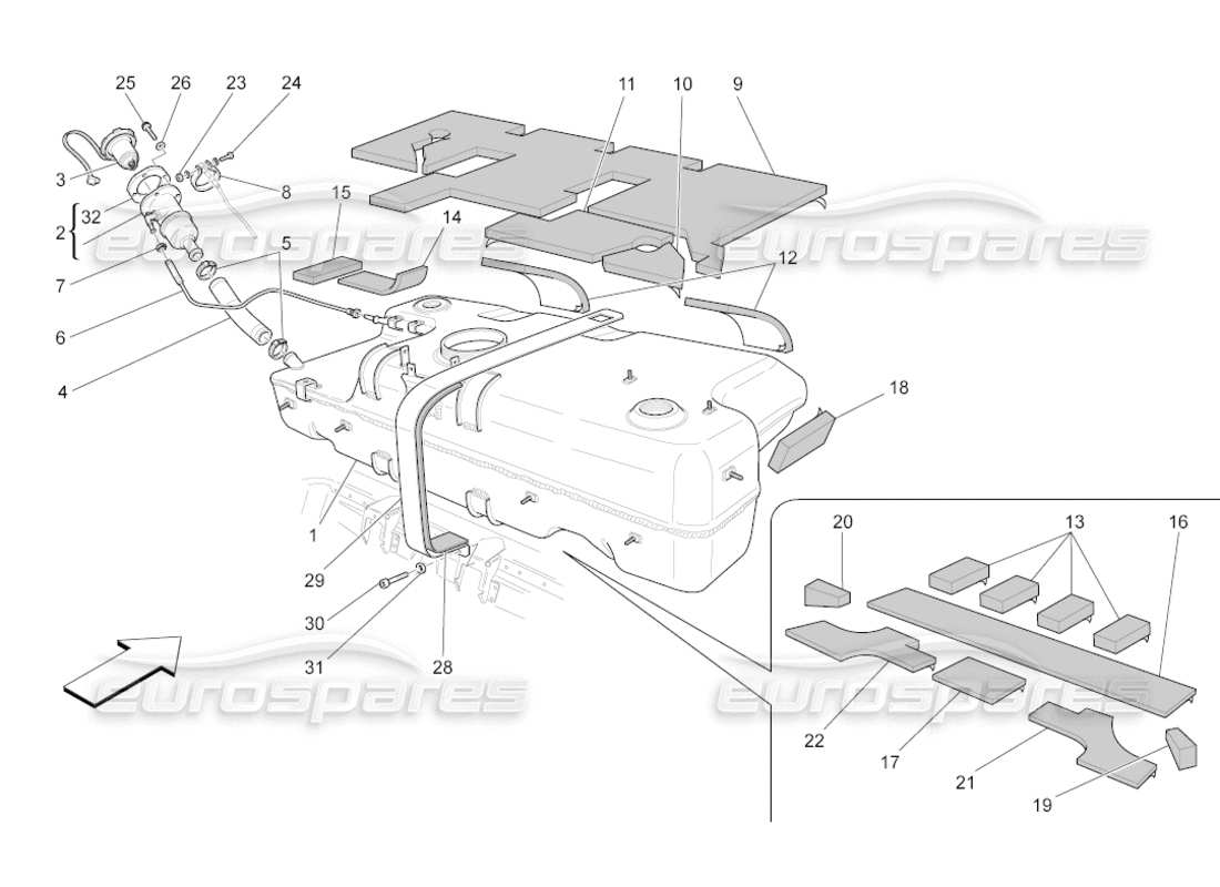 maserati grancabrio (2010) 4.7 fuel tank parts diagram