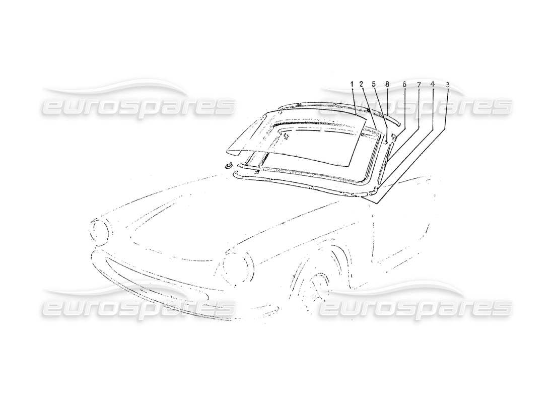 ferrari 275 (pininfarina coachwork) front & rear glass parts diagram