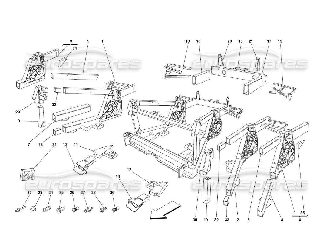 ferrari 430 challenge (2006) frame - central elements sub-groups parts diagram