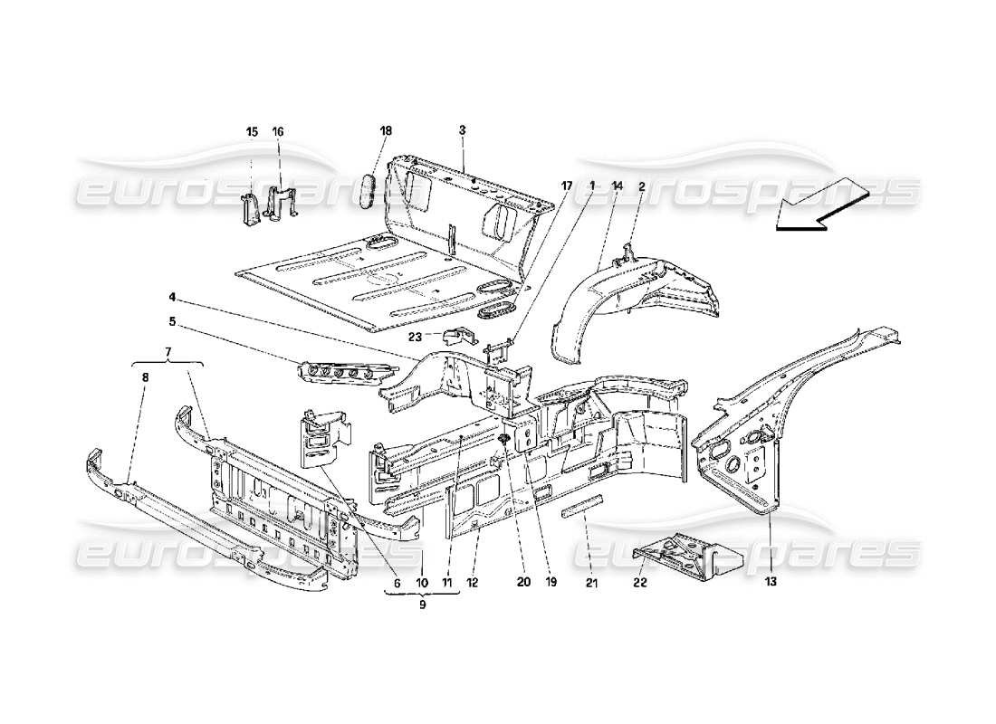 ferrari 348 (2.7 motronic) front part structures parts diagram