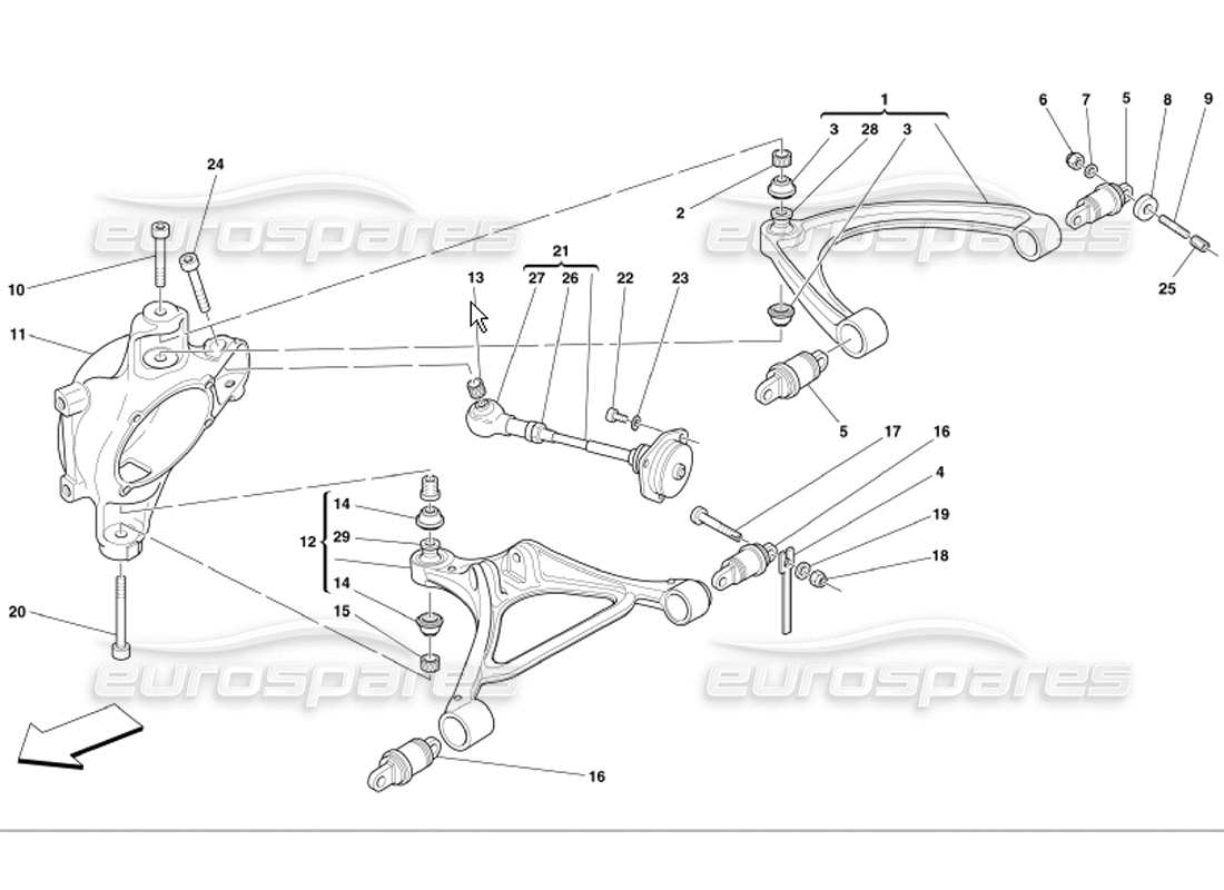 ferrari 360 modena rear suspension wishbones parts diagram