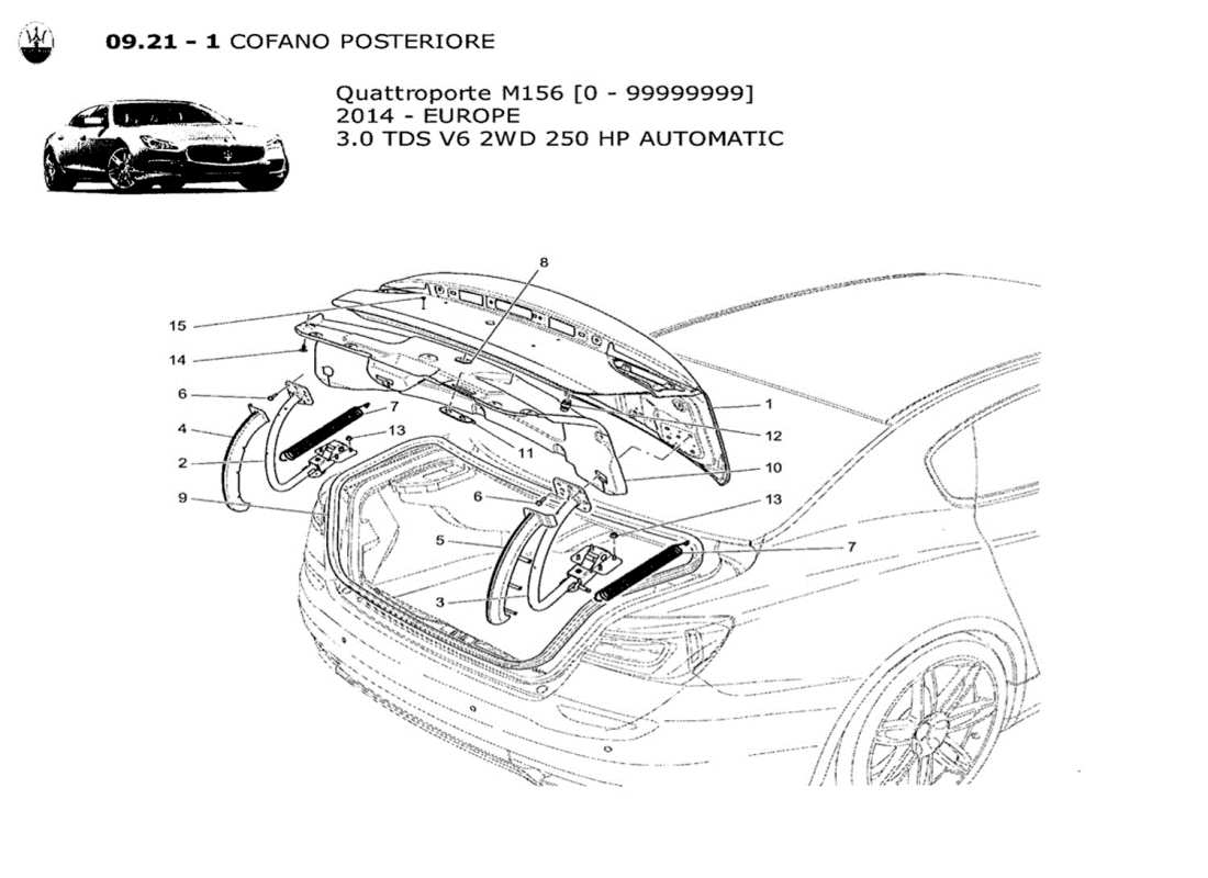 maserati qtp. v6 3.0 tds 250bhp 2014 rear lid part diagram