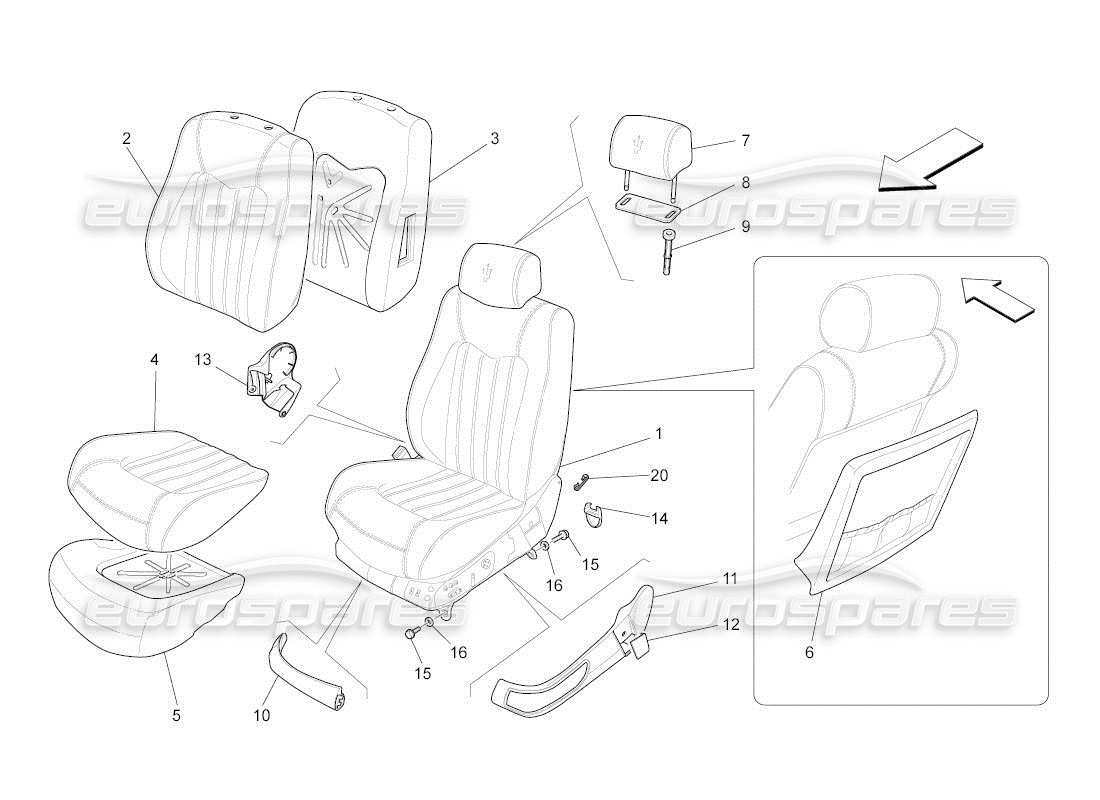 maserati qtp. (2011) 4.7 auto front seats: trim panels part diagram