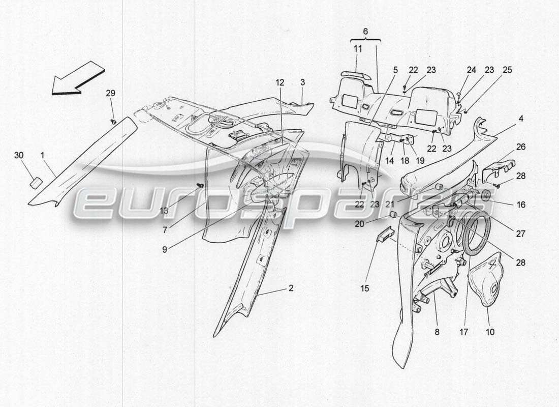 maserati grancabrio mc centenario passenger compartment b pillar trim panels and side panels parts diagram