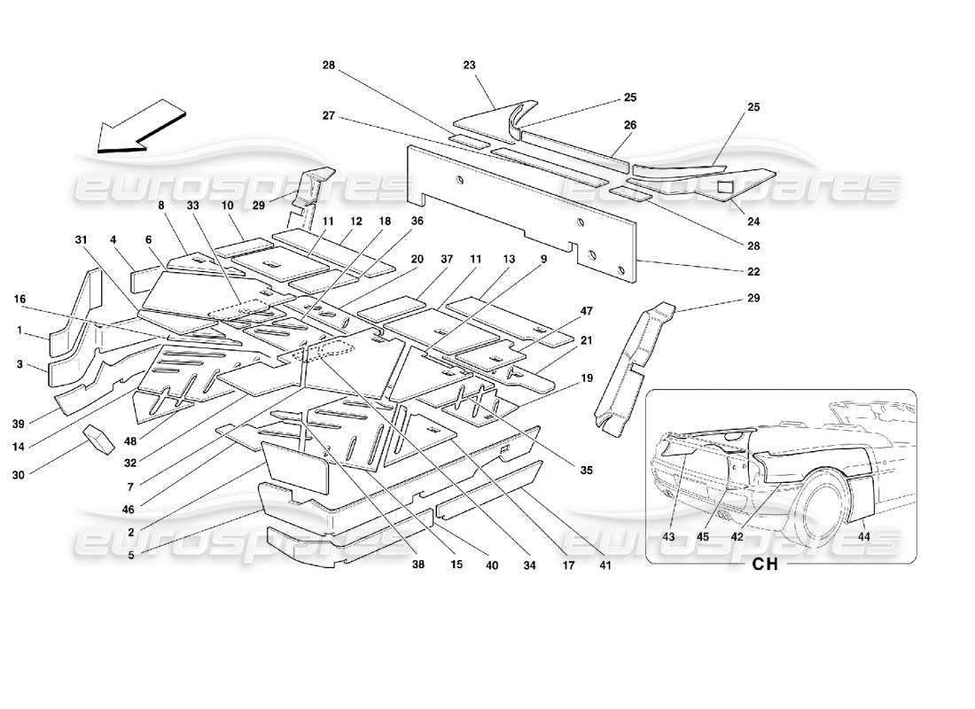 ferrari 355 (2.7 motronic) passengers compartment insulations parts diagram