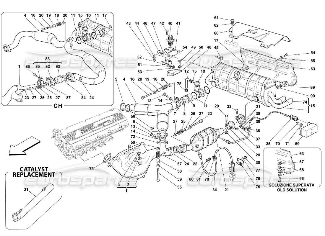 ferrari 355 (2.7 motronic) exhaust system parts diagram