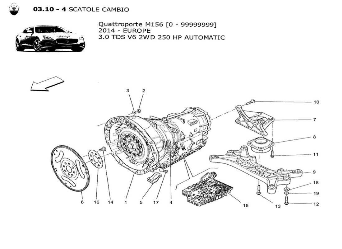 maserati qtp. v6 3.0 tds 250bhp 2014 gearbox housings part diagram