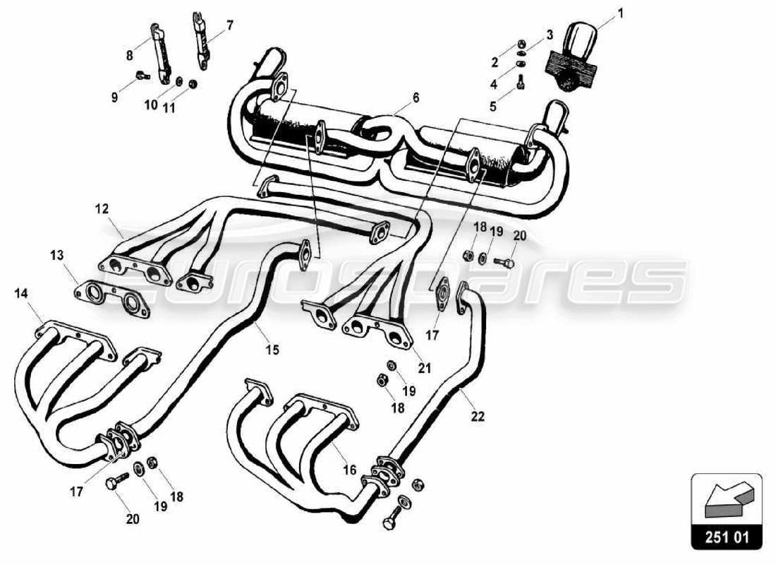 lamborghini miura p400s exhaust system (sv) parts diagram